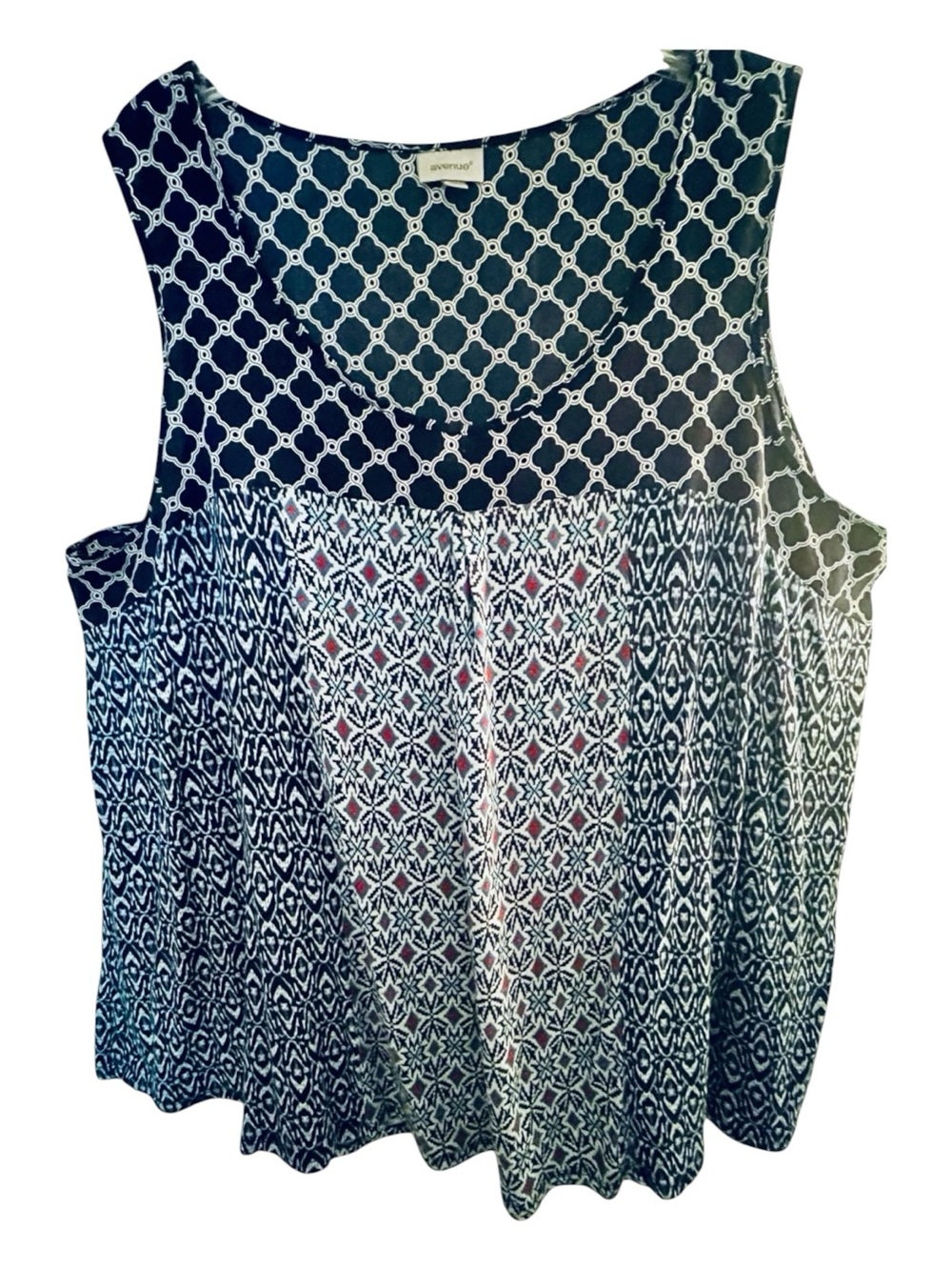 Navy and White Mixed Pattern Swing Sleeveless Tank Top, plus size 3X